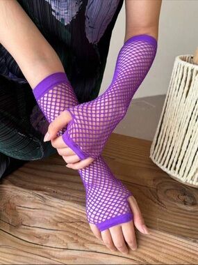 Purple Fishnet Fingerless Gloves - Stylish Women’s Accessory